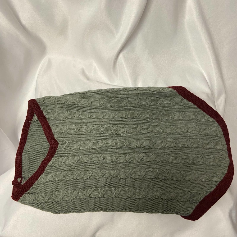 Dog Sweater Gray and Maroon Cable Knit